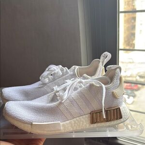 Adidas NMD white sneakers w rose gold detail